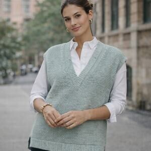 J. Jill SZ XL Tall Oversized V Neck Layering Sweater Vest In Blue Spruce